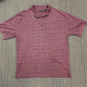 George Men's Burgundy Check Polo Shirt Short Sleeve Collared Button L Vintage 90